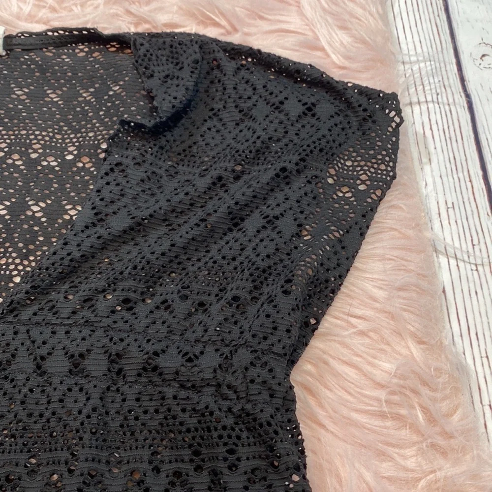 BECCA Swimwear Mesh Short Sleeve Swim Coverup Dress Black sz M-L